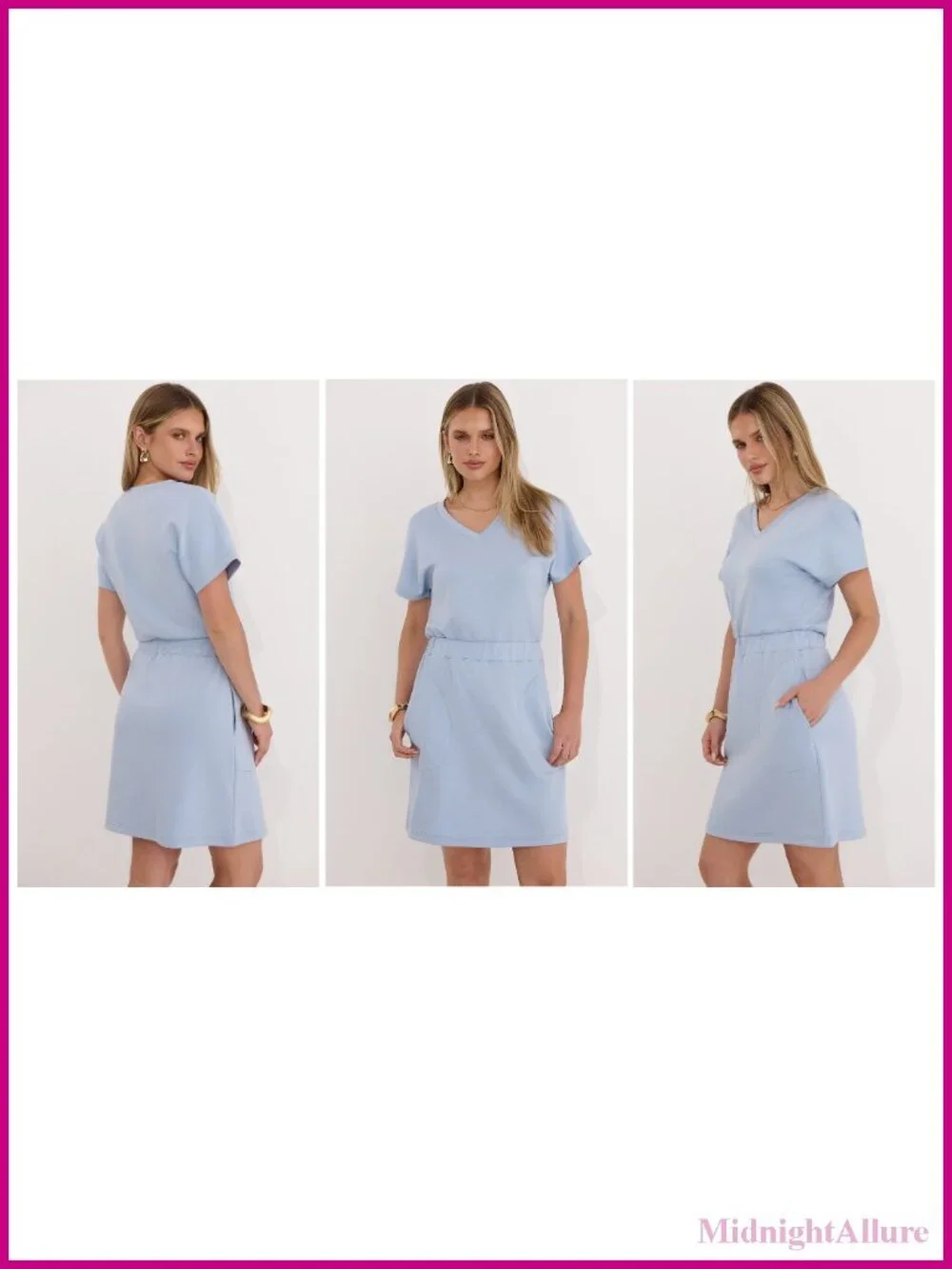 Women's V-Neck Short Sleeve Casual Tshirt Dress with Pockets